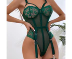 Women Bodysuit Sexy Skinny Backless Hollow Out Solid Color Tight Waist Slim Fit See-through Lace Sleeveless Night Playsuit Female Clothes - Green