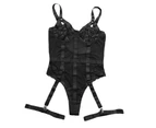 Women Bodysuit Sexy Skinny Backless Hollow Out Solid Color Tight Waist Slim Fit See-through Lace Sleeveless Night Playsuit Female Clothes - Black