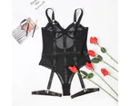 Women Bodysuit Sexy Skinny Backless Hollow Out Solid Color Tight Waist Slim Fit See-through Lace Sleeveless Night Playsuit Female Clothes - Black