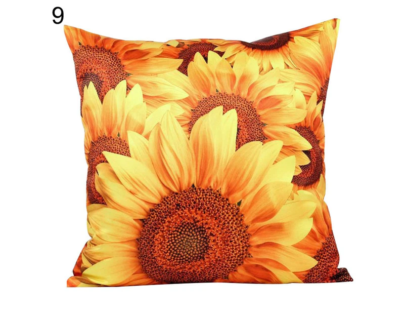 Fashion 3D Sunflower Pattern Cotton Linen Throw Pillow Car Sofa Cushion Cover-9#