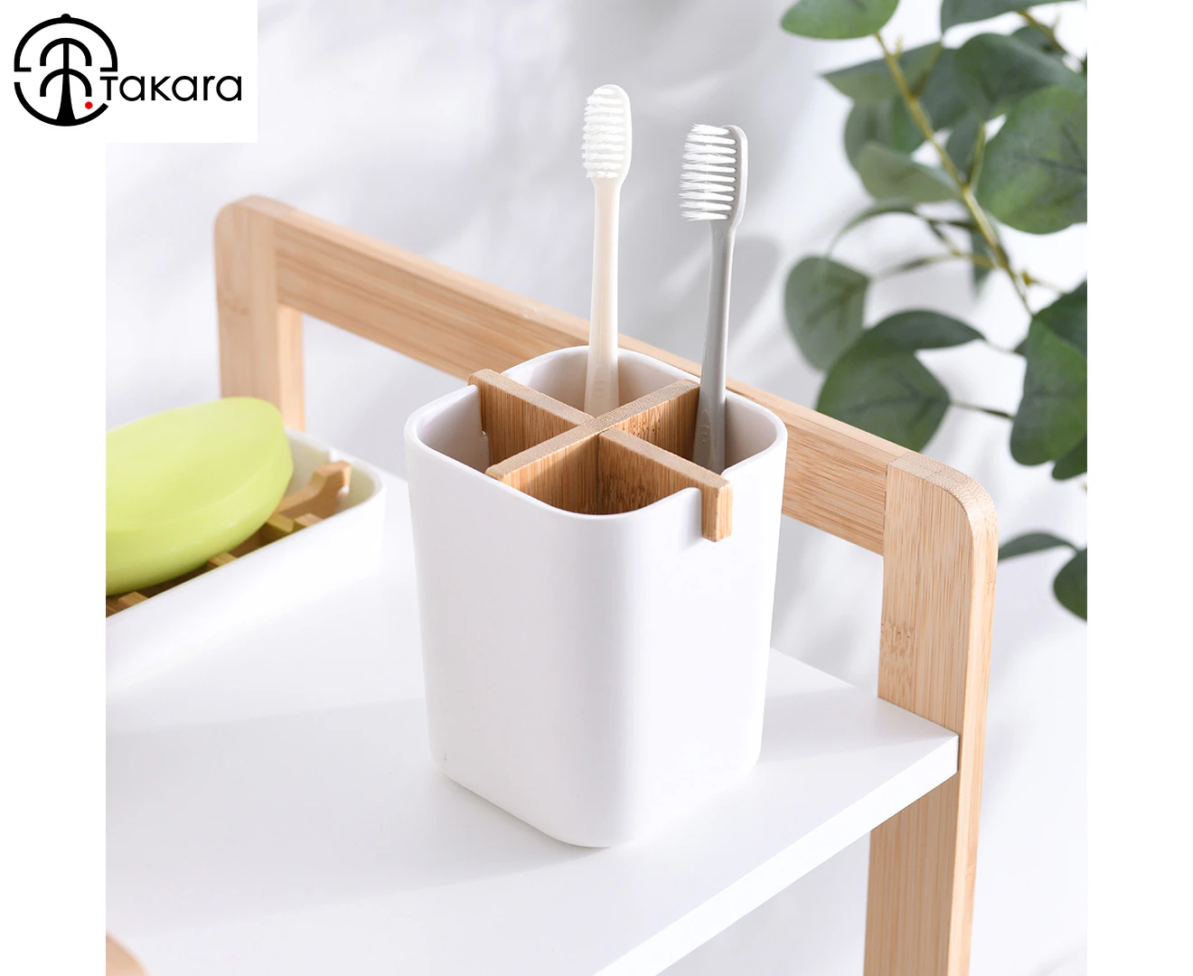 Takara Takae - Bamboo Toothbrush Holder White