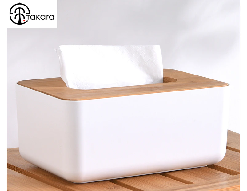 Takara Takae Small Bamboo Tissue Box - White/Natural