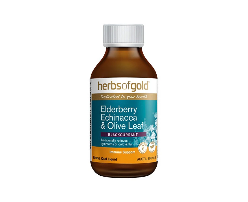 Herbs of Gold Elderberry Echinacea & Olive Leaf (Blackcurrant) Oral Liquid 100ml