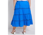 Autograph Woven Lace Trim Midi Skirt - Womens - Plus Size Curvy - Bright Blue
