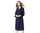 Nightgown Robe Soft Absorbent Lightweight Long Kimono Waffle Hotel/Spa Cotton Bathrobe - Navy blue border