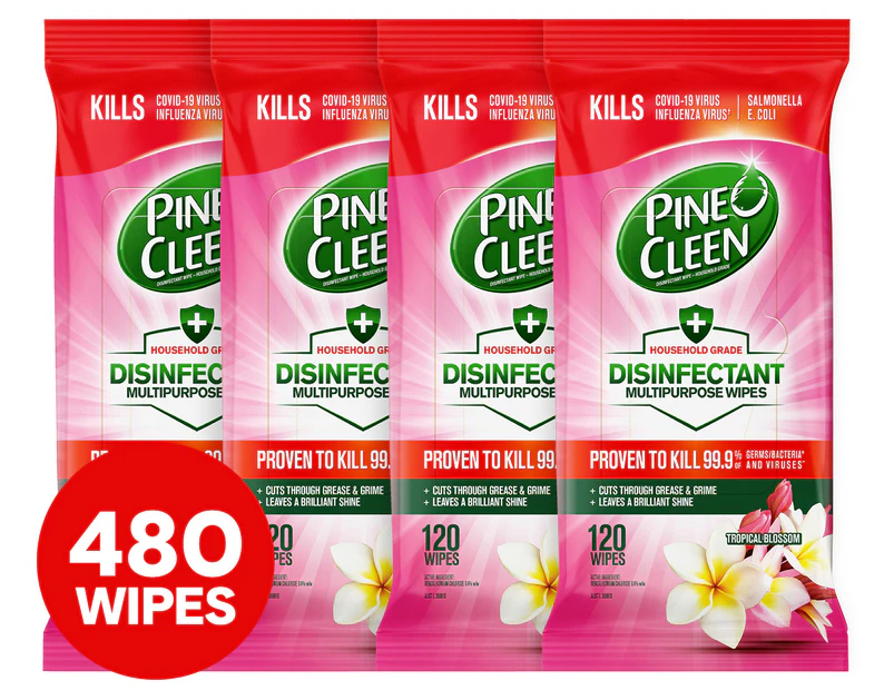 4 x 120pk Pine O Cleen Disinfectant Wipes Tropical Blossom
