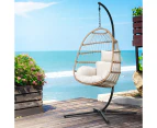 Gardeon Outdoor Egg Swing Chair Wicker Rope Furniture Pod Stand Foldable Yellow