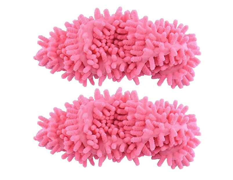 2Pcs Flower Design Home Kitchen Floor Dust Cleaning Slippers Mopping Shoes Cover-Pink