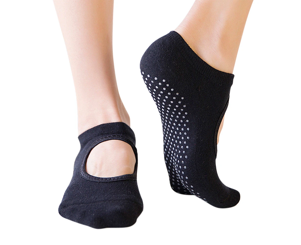 Anti-slip Women Breathable Elastic Cotton Short Socks for Yoga Pilates Ballet-Black - Black