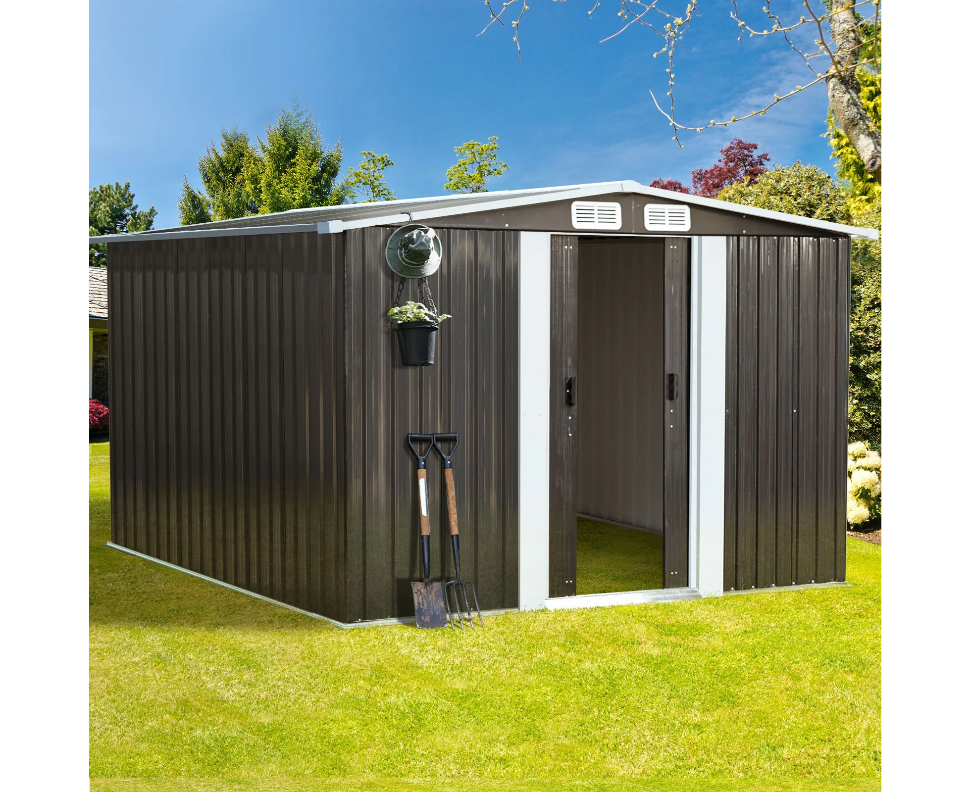 Livsip Garden Shed Outdoor Storage Sheds 2.57x2.05M Workshop Cabin Metal House