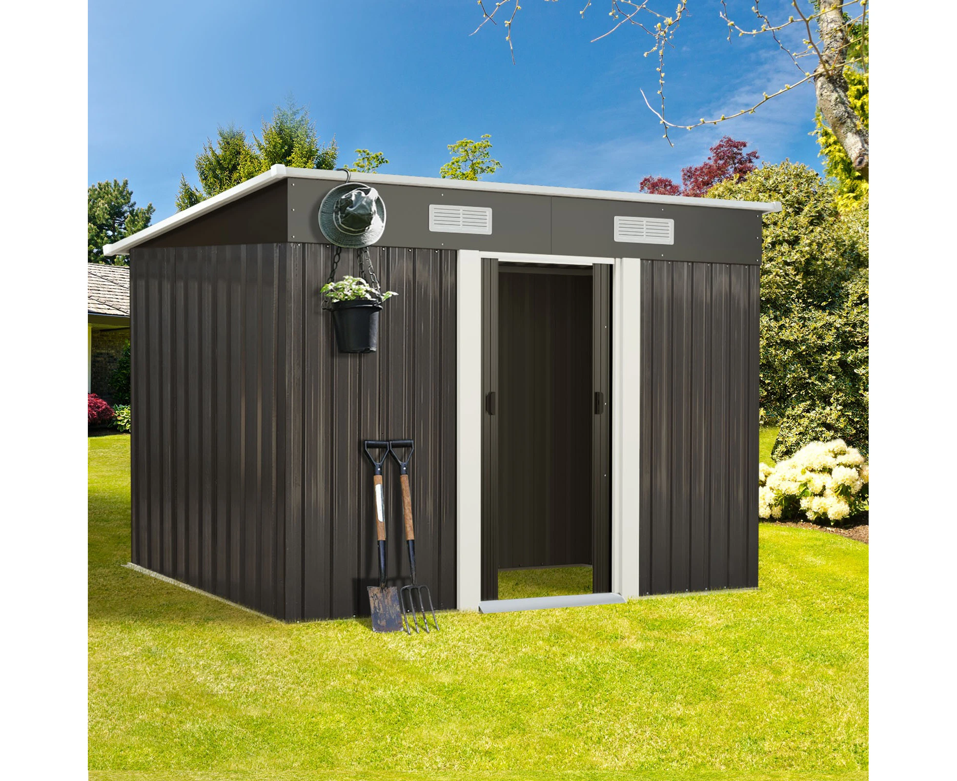 Livsip Garden Shed Outdoor Storage Sheds 2.38x1.31M Workshop Cabin Metal House