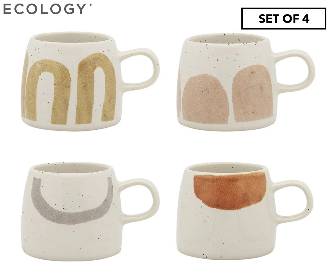 4pc Ecology Nomad Stoneware Mini Espresso Glazed Coffee Drinking Cups Arch 60ml