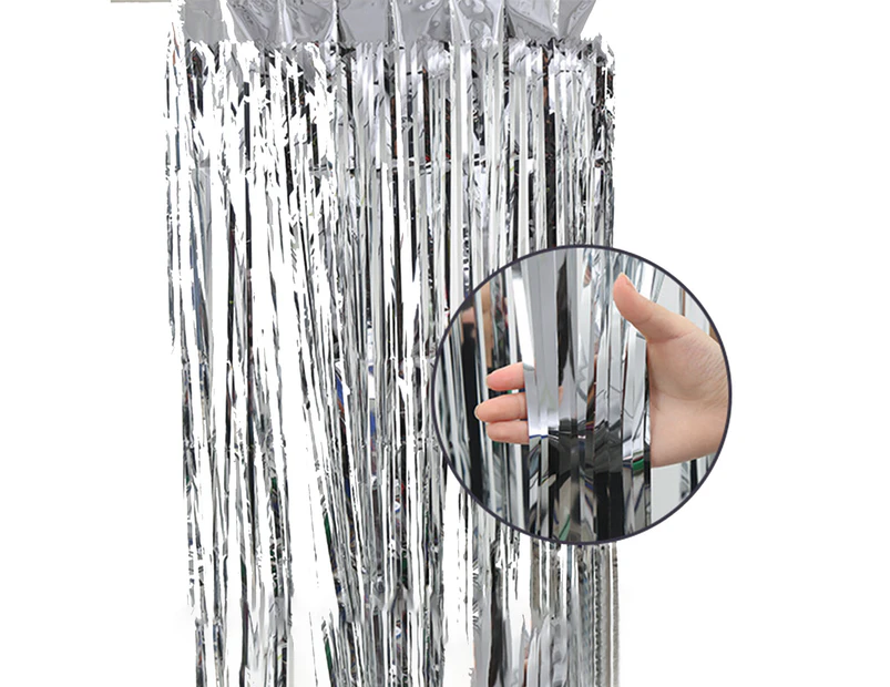 100x200cm Party Curtain Glossy Uniform Color Aluminium Adhesive Fringe Curtain for Party Silver