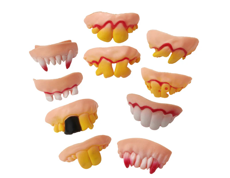 10Pcs Funny Vampire Zombie Denture Teeth Halloween Cosplay Costume Trick Toys Pink