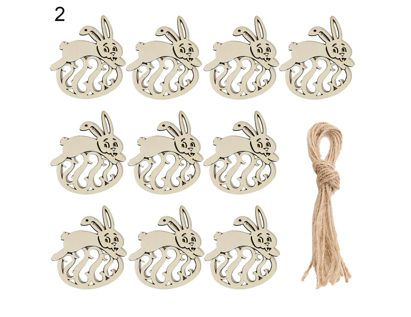 10Pcs Easter Pendant Decorative Hollow-out Design Wood Bunny Eggs Chick Pendant for Party 2
