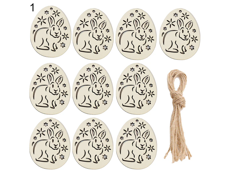 10Pcs Easter Pendant Decorative Hollow-out Design Wood Bunny Eggs Chick Pendant for Party 1