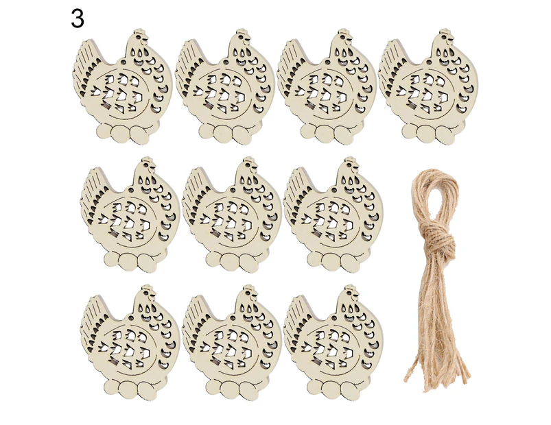 10Pcs Easter Pendant Decorative Hollow-out Design Wood Bunny Eggs Chick Pendant for Party 3