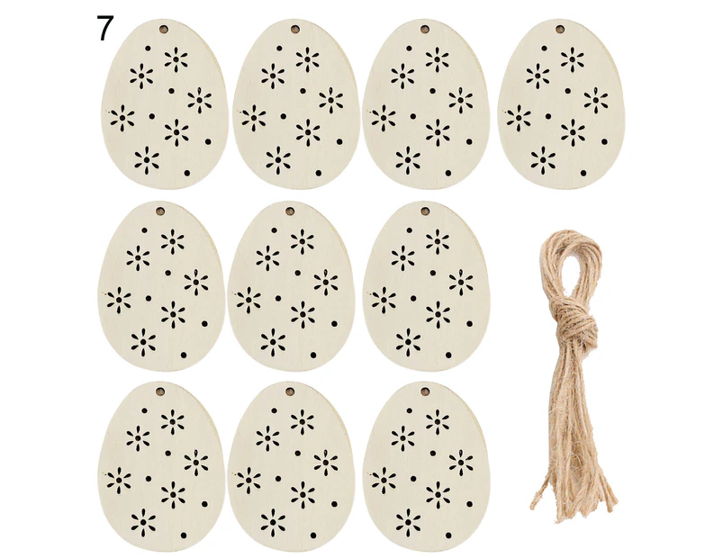 10Pcs Easter Pendant Decorative Hollow-out Design Wood Bunny Eggs Chick Pendant for Party 7