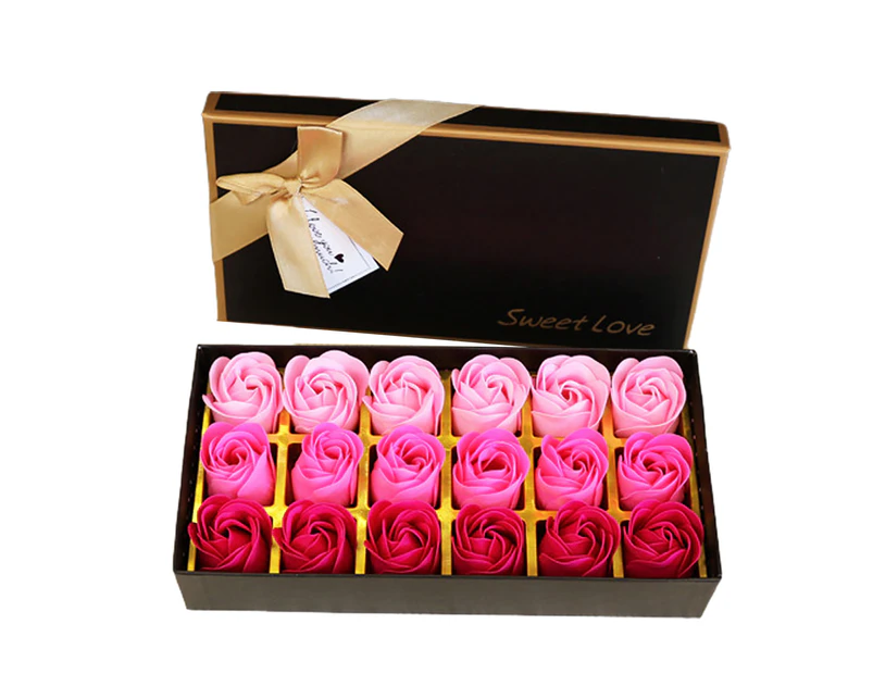 18Pcs/Box Soap Rose Flower Elegant Delicate Texture Nice-looking Floral Scented Bath Soap Rose Gift Box for Valentine's Day Pink