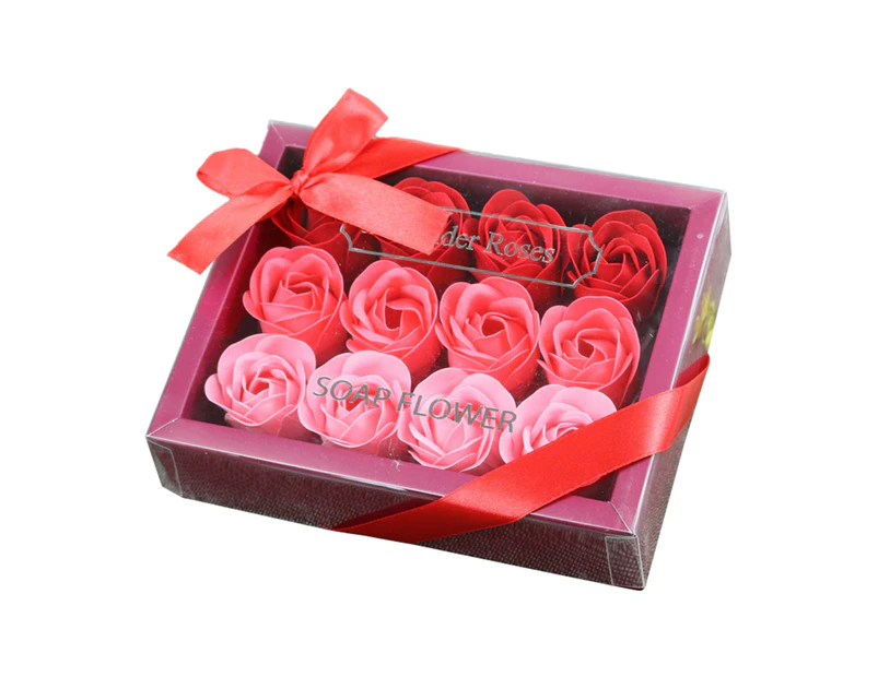 12Pcs Soap Flower Exquisite Romantic Lightweight Flower Soap Rose with Gift Box for Home Red