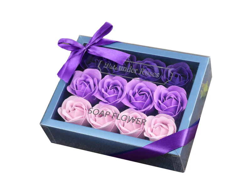 12Pcs Soap Flower Exquisite Romantic Lightweight Flower Soap Rose with Gift Box for Home Purple