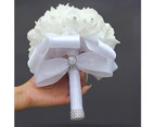 Bridal Ribbon Rhinestones Fake Artificial Flower Bouquet Wedding Banquet Decor White