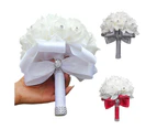 Bridal Ribbon Rhinestones Fake Artificial Flower Bouquet Wedding Banquet Decor Light Purple