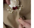 Fake Flower Faux Pearl Boutonniere Wedding Ceremony Bride Groom Corsage Brooch Red