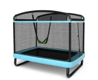 Costway 2-IN-1 Kids Trampoline Rectangular Trampolines w/Enclosure Safety Net Pad & Swing Outdoor Jumping Fun Xmas Gift, Blue