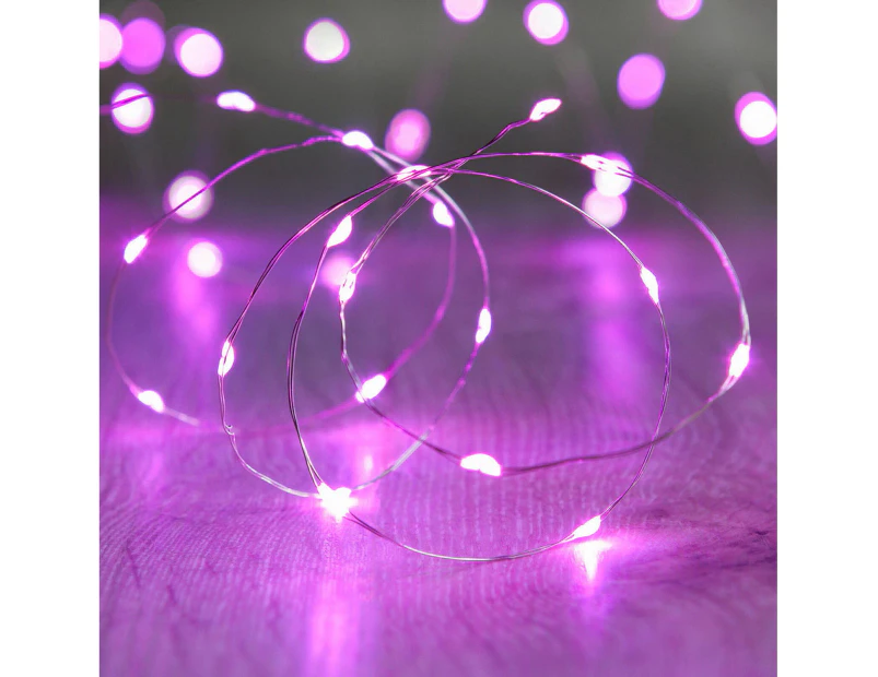 Pink 2M Battery Operated Lights Micro Silver Wire Waterproof Fairy Xmas Party Wedding