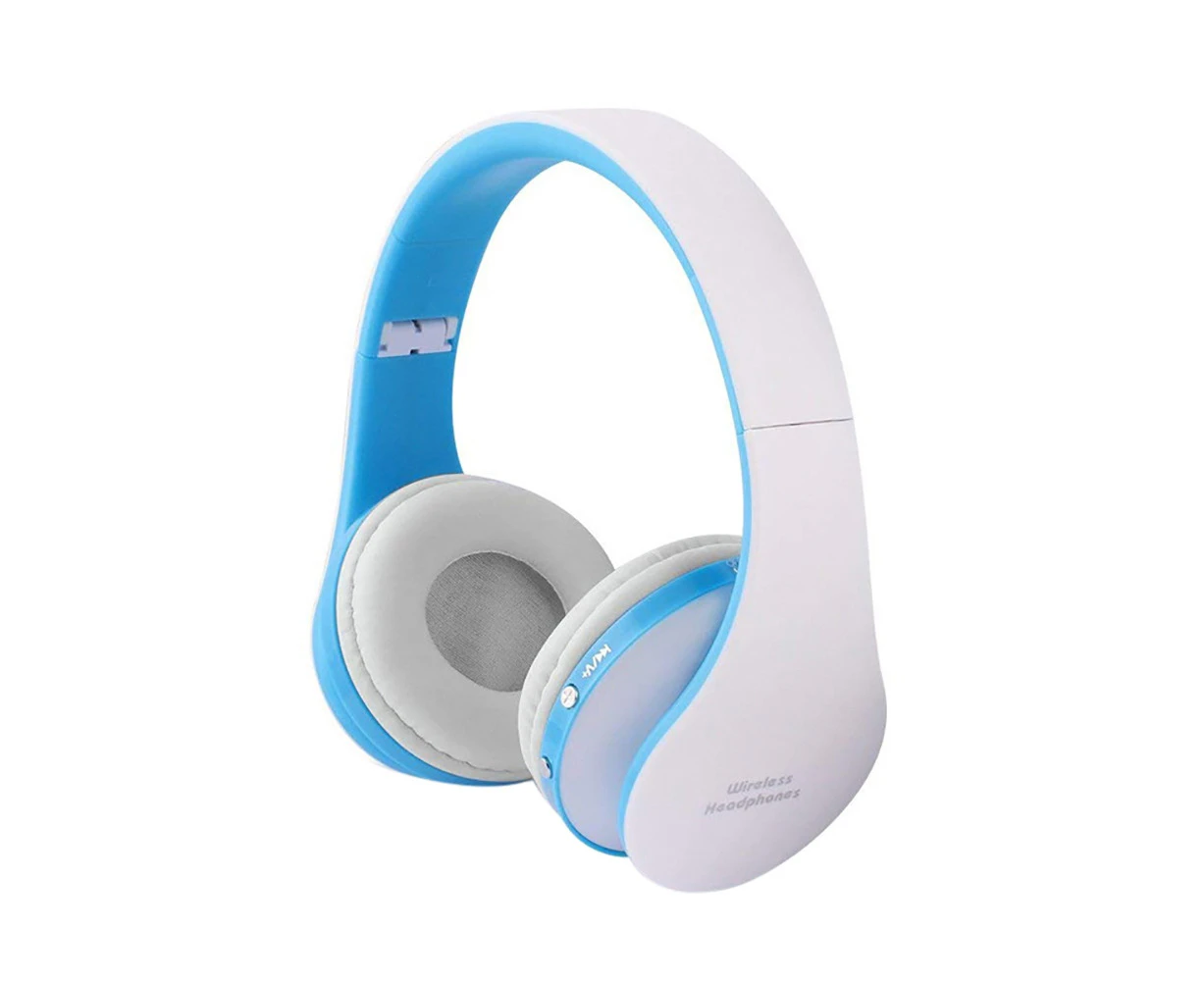 Foldable Wireless Bluetooth-compatible Hands-free Stereo Music Headset Headphone with Mic-White + Blue