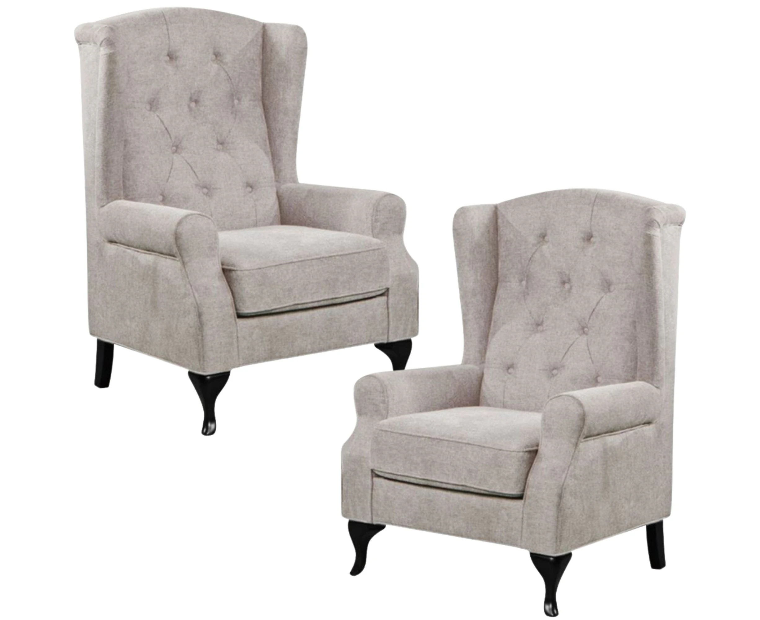 Mellowly Set of 2 Wing Back Chair Sofa Fabric Chesterfield Armchair  - Beige