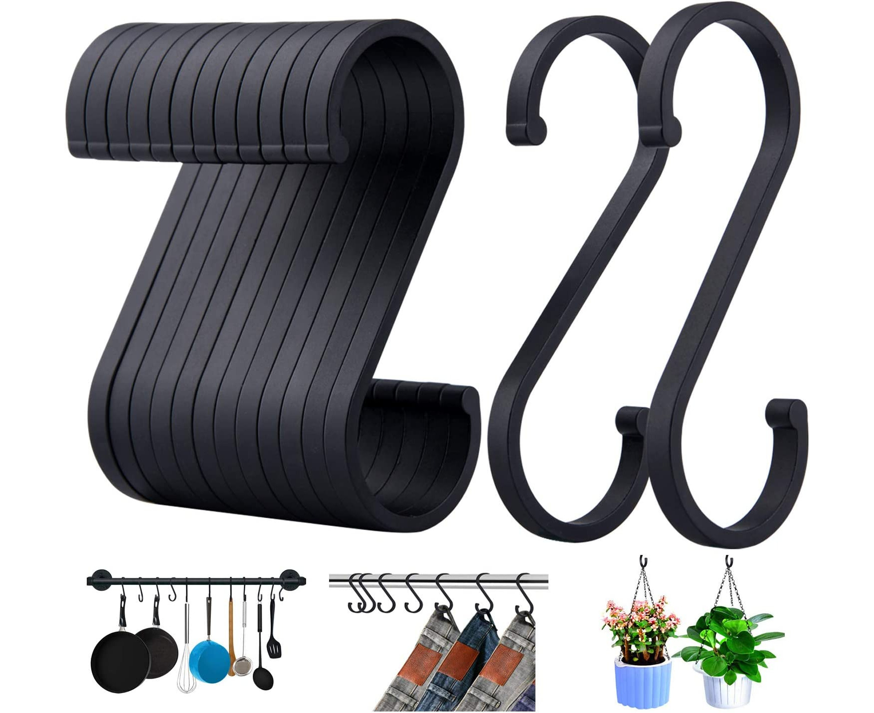 Heavy Duty 30 PCS S Hooks Stainless Steel Pan Pot Holder Rack Hooks Hanging Hangers S Shaped Hooks for Kitchenware Clothes Bags Towels Plants Garden Tools 