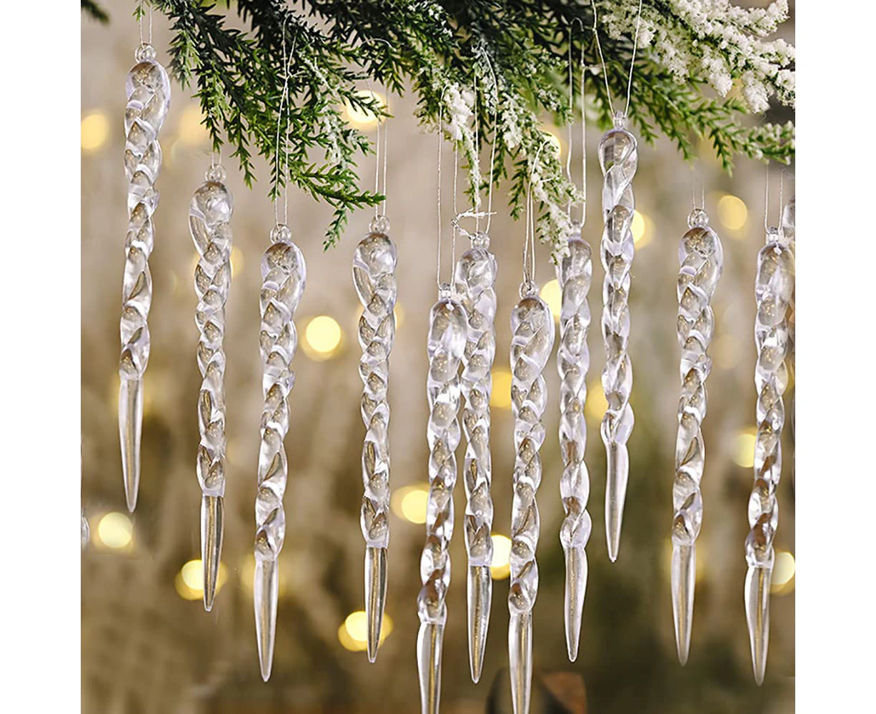 12Pcs Clear Acrylic Crystal Icicles Christmas Tree Hanging Christmas  Decoration