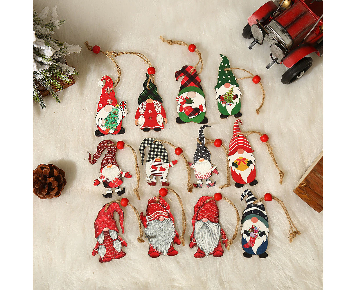 36Pcs Wooden Christmas Tree Hanging Ornaments with Rope Festive Home Decor