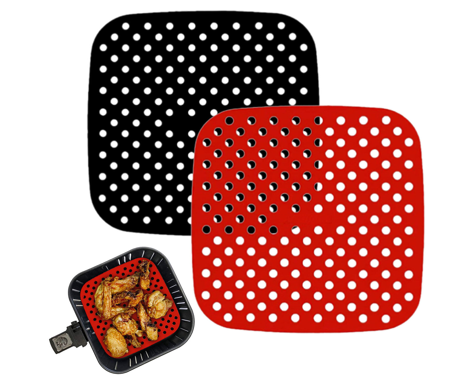 2X Reusable Air Fryer Liners Round Non-Stick Silicone Pad Mat