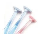 Women Men Rubber Tongue Scraper Cleaner Arc-shaped Manual Oral Cleaning Brush-Blue