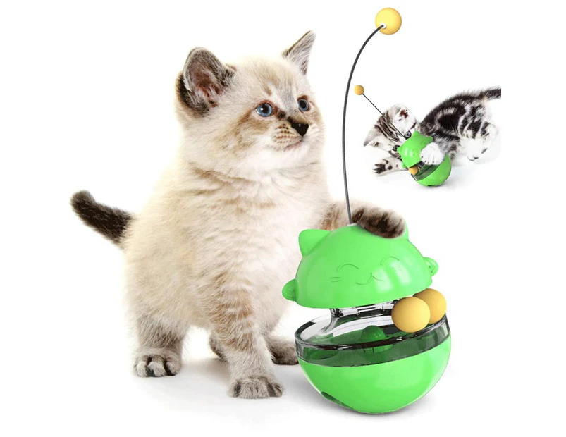 Cat Food Dispenser Treat Toy, Interactive Treat Dispensing Slow Feeder - Green