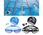 Swim Goggles with Hat Ear Plug Nose Clip Suit Waterproof Swim Glasses Anti-fog-Electroplating Black