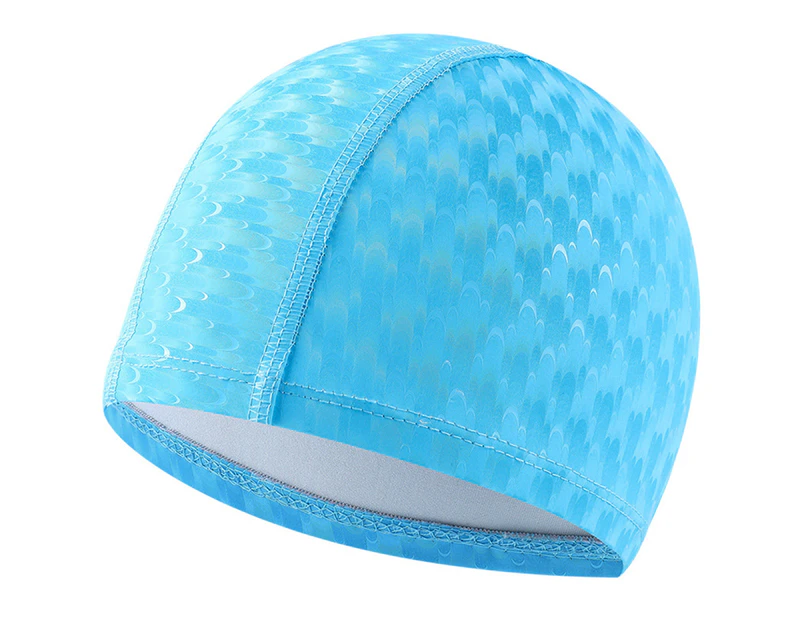 Adult Swim Cap Arc Shape Anti Slip Ear Protection Solid Color Swimming Cap for Pool-Light Blue