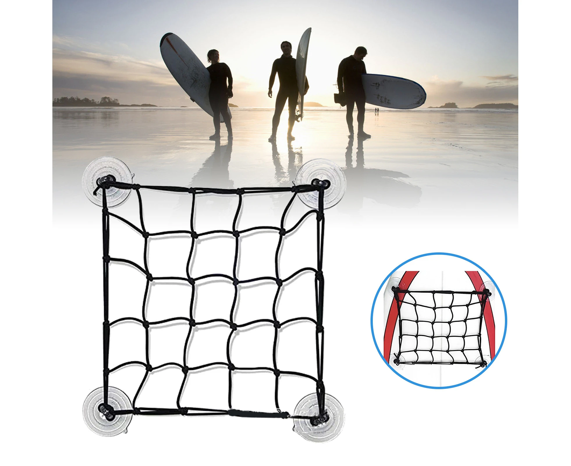 Portable Surfboard Suction Cup Mesh Bag Paddle Board Storage Net for Kayak-30cm