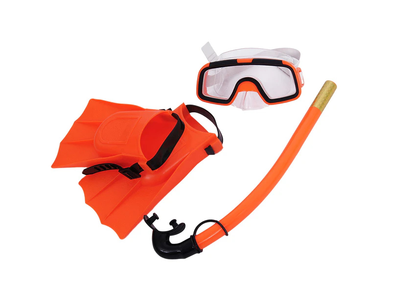 1 Set Snorkeling Goggles Good Toughness Safe Breathing Waterproof Kids Wide Vision Swimming Eyewear Snorkel Swim Fins for Underwater Diving-Orange L