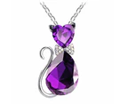 Luxury Wedding Bridal Women Cat Rhinestone Charm Pendant Necklace Party-Silver + Purple