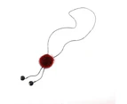 Pompom Tassel Beads Pendant Necklace Women Long Sweater Chain All-match Jewelry-Wine Red