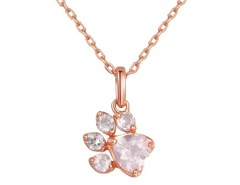 Women Fashion Dog Cat Claw Rhinestones Pendant Necklace Chain Jewelry Gifts-Rose Gold