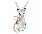 Luxury Wedding Bridal Women Cat Rhinestone Charm Pendant Necklace Party-Silver + Purple