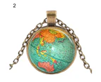 Creative Earth World Map Pendant Glass Chain Necklace Handmade Party Jewelry-Antique Bronze