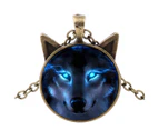 Cabochon Shape Wolf Head Pendant Alloy Necklace for Party-Bronze