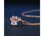 Women Fashion Dog Cat Claw Rhinestones Pendant Necklace Chain Jewelry Gifts-Rose Gold