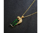 Charm Chain Golden Leopard Rhinestone Pendant Necklace Unisex Jewelry Gift-Golden